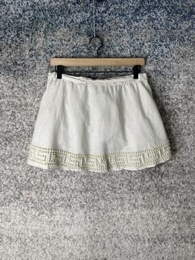 Flannel Skirt Womens Size 1 White Mini Pearl Trim Linen Blend Boho Australia